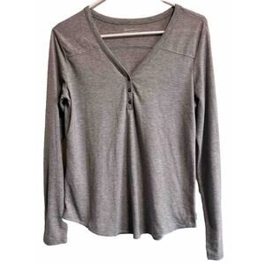 Eddie Bauer Women's Size S Henley Gray V Neck Long Sleeve Shirt Minimalistic Y2K